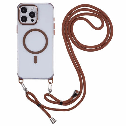 For iPhone 16 Pro Max Clear Case Compatible with MagSafe Shockproof PC+TPU Phone Cover with Long Lanyard - Retro Gold