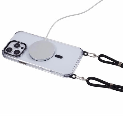 For iPhone 16 Pro Max Clear Case Compatible with MagSafe Shockproof PC+TPU Phone Cover with Long Lanyard