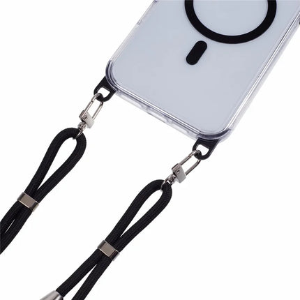 For iPhone 16 Pro Max Clear Case Compatible with MagSafe Shockproof PC+TPU Phone Cover with Long Lanyard