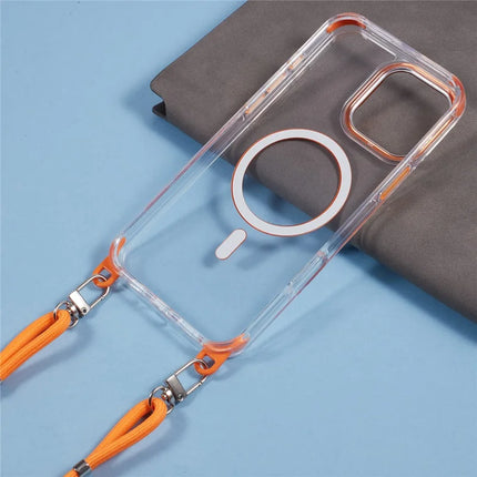 For iPhone 16 Pro Max Clear Case Compatible with MagSafe Shockproof PC+TPU Phone Cover with Long Lanyard