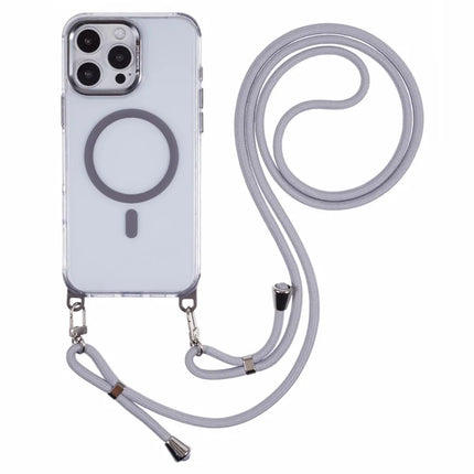For iPhone 16 Pro Max Clear Case Compatible with MagSafe Shockproof PC+TPU Phone Cover with Long Lanyard - Grey