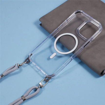 For iPhone 16 Pro Max Clear Case Compatible with MagSafe Shockproof PC+TPU Phone Cover with Long Lanyard