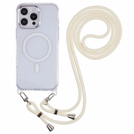For iPhone 16 Pro Max Clear Case Compatible with MagSafe Shockproof PC+TPU Phone Cover with Long Lanyard - White