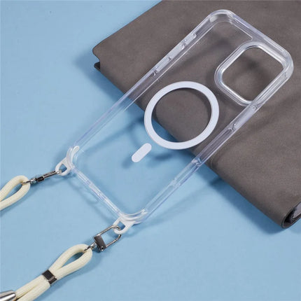 For iPhone 16 Pro Max Clear Case Compatible with MagSafe Shockproof PC+TPU Phone Cover with Long Lanyard