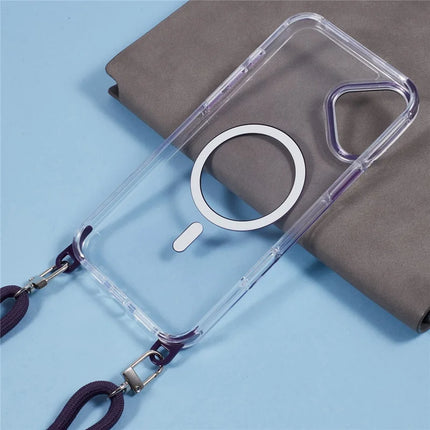 For iPhone 16 Plus Clear Case Compatible with MagSafe Shockproof PC+TPU Phone Cover with Long Lanyard
