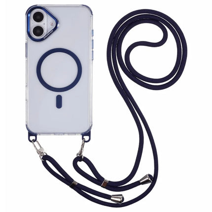 For iPhone 16 Plus Clear Case Compatible with MagSafe Shockproof PC+TPU Phone Cover with Long Lanyard - Blue