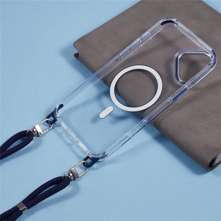 For iPhone 16 Plus Clear Case Compatible with MagSafe Shockproof PC+TPU Phone Cover with Long Lanyard