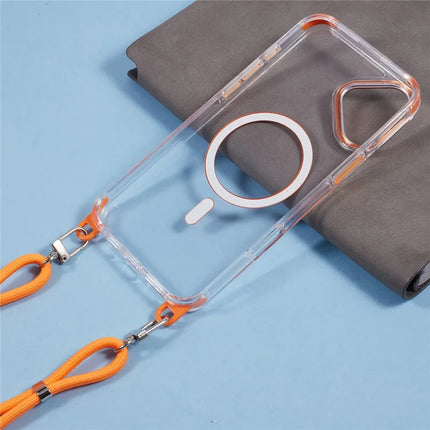 For iPhone 16 Plus Clear Case Compatible with MagSafe Shockproof PC+TPU Phone Cover with Long Lanyard