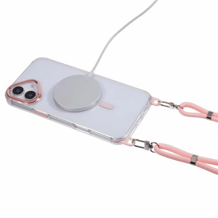 For iPhone 16 Plus Clear Case Compatible with MagSafe Shockproof PC+TPU Phone Cover with Long Lanyard