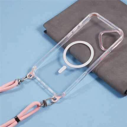 For iPhone 16 Plus Clear Case Compatible with MagSafe Shockproof PC+TPU Phone Cover with Long Lanyard
