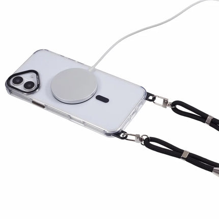 For iPhone 16 Plus Clear Case Compatible with MagSafe Shockproof PC+TPU Phone Cover with Long Lanyard
