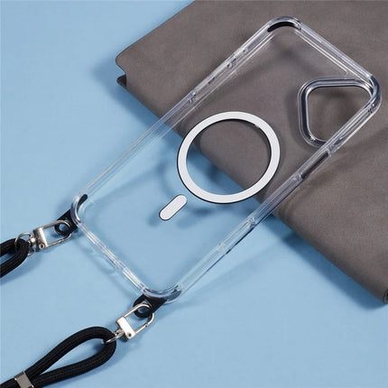 For iPhone 16 Plus Clear Case Compatible with MagSafe Shockproof PC+TPU Phone Cover with Long Lanyard