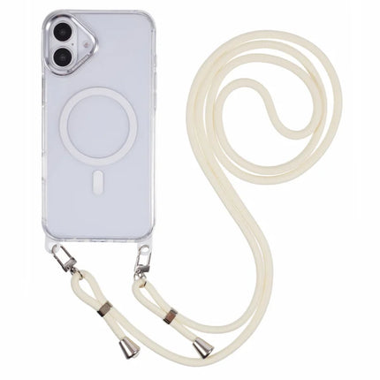 For iPhone 16 Plus Clear Case Compatible with MagSafe Shockproof PC+TPU Phone Cover with Long Lanyard - White