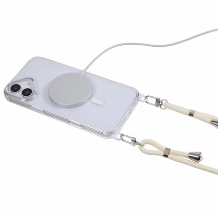 For iPhone 16 Plus Clear Case Compatible with MagSafe Shockproof PC+TPU Phone Cover with Long Lanyard