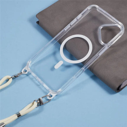 For iPhone 16 Plus Clear Case Compatible with MagSafe Shockproof PC+TPU Phone Cover with Long Lanyard