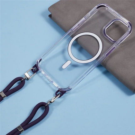 For iPhone 14 Clear Case Compatible with MagSafe Shockproof PC+TPU Phone Cover with Long Lanyard