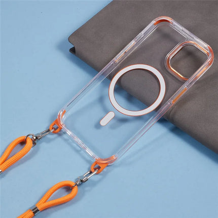 For iPhone 14 Clear Case Compatible with MagSafe Shockproof PC+TPU Phone Cover with Long Lanyard