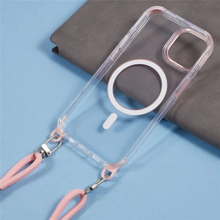 For iPhone 14 Clear Case Compatible with MagSafe Shockproof PC+TPU Phone Cover with Long Lanyard