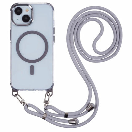 For iPhone 14 Clear Case Compatible with MagSafe Shockproof PC+TPU Phone Cover with Long Lanyard - Grey