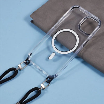 For iPhone 14 Clear Case Compatible with MagSafe Shockproof PC+TPU Phone Cover with Long Lanyard