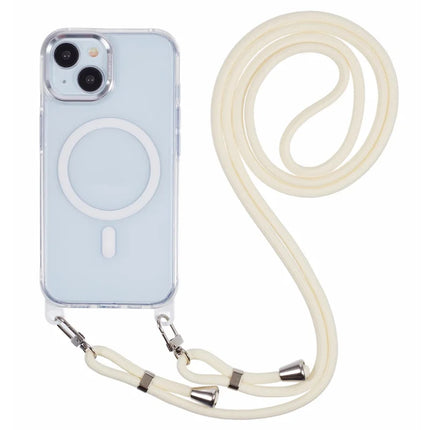 For iPhone 14 Clear Case Compatible with MagSafe Shockproof PC+TPU Phone Cover with Long Lanyard - White
