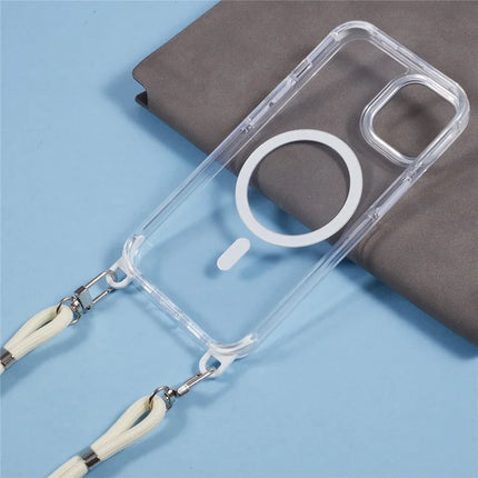 For iPhone 14 Clear Case Compatible with MagSafe Shockproof PC+TPU Phone Cover with Long Lanyard