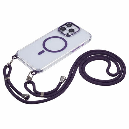 For iPhone 16 Pro Clear Case Compatible with MagSafe Shockproof PC+TPU Phone Cover with Long Lanyard