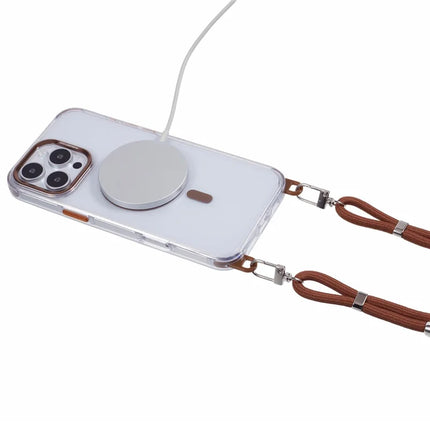 For iPhone 16 Pro Clear Case Compatible with MagSafe Shockproof PC+TPU Phone Cover with Long Lanyard