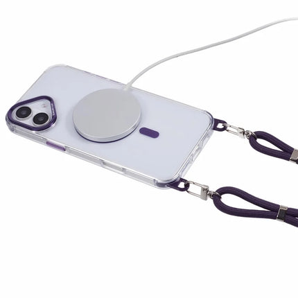 For iPhone 16 Clear Case Compatible with MagSafe Shockproof PC+TPU Phone Cover with Long Lanyard