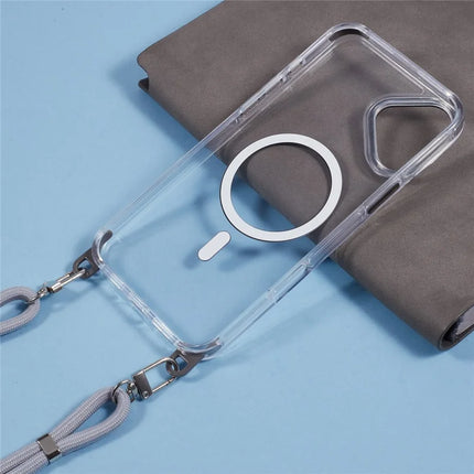 For iPhone 16 Clear Case Compatible with MagSafe Shockproof PC+TPU Phone Cover with Long Lanyard