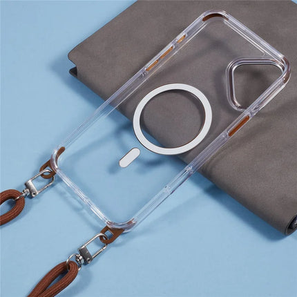 For iPhone 16 Clear Case Compatible with MagSafe Shockproof PC+TPU Phone Cover with Long Lanyard