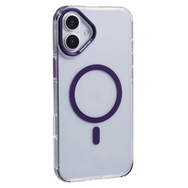 For iPhone 16 Plus Clear Case Compatible with MagSafe Four Corners Anti-Drop PC+TPU Phone Cover - Purple