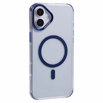 For iPhone 16 Plus Clear Case Compatible with MagSafe Four Corners Anti-Drop PC+TPU Phone Cover - Blue