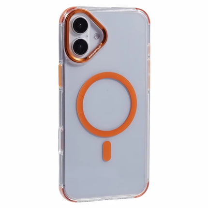 For iPhone 16 Plus Clear Case Compatible with MagSafe Four Corners Anti-Drop PC+TPU Phone Cover - Orange
