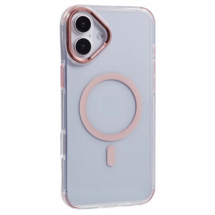 For iPhone 16 Plus Clear Case Compatible with MagSafe Four Corners Anti-Drop PC+TPU Phone Cover - Pink