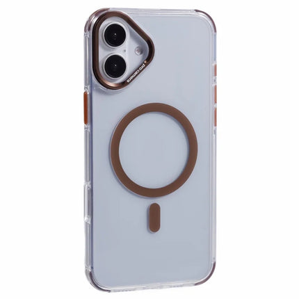 For iPhone 16 Plus Clear Case Compatible with MagSafe Four Corners Anti-Drop PC+TPU Phone Cover - Retro Gold