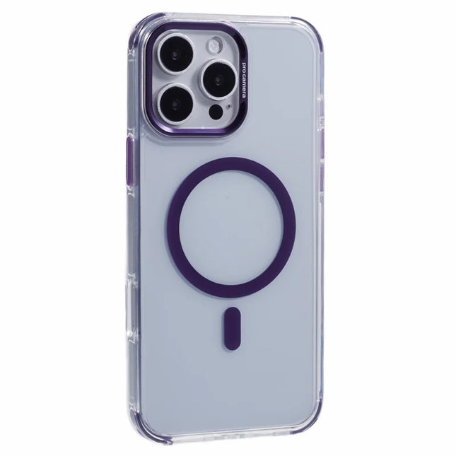 For iPhone 16 Pro Max Clear Case Compatible with MagSafe Four Corners Anti-Drop PC+TPU Phone Cover - Purple