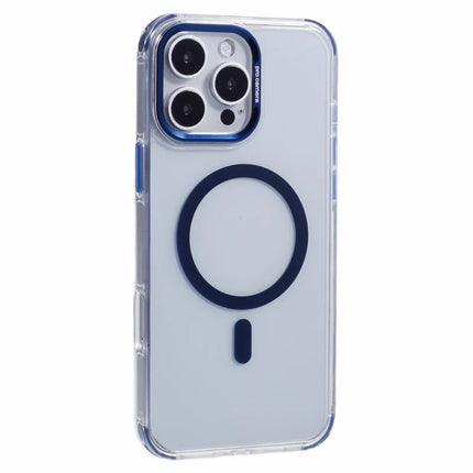 For iPhone 16 Pro Max Clear Case Compatible with MagSafe Four Corners Anti-Drop PC+TPU Phone Cover - Blue