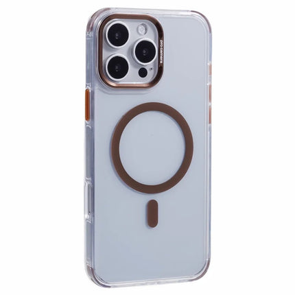 For iPhone 16 Pro Max Clear Case Compatible with MagSafe Four Corners Anti-Drop PC+TPU Phone Cover - Retro Gold
