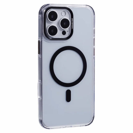 For iPhone 16 Pro Max Clear Case Compatible with MagSafe Four Corners Anti-Drop PC+TPU Phone Cover - Black