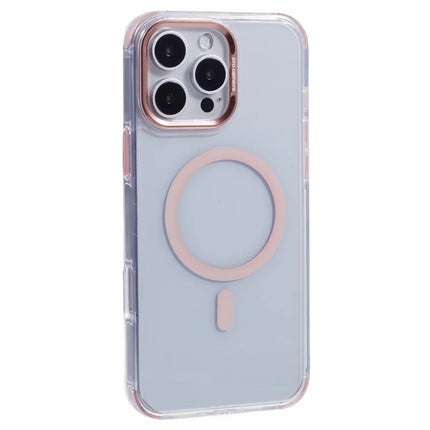 For iPhone 16 Pro Max Clear Case Compatible with MagSafe Four Corners Anti-Drop PC+TPU Phone Cover - Pink