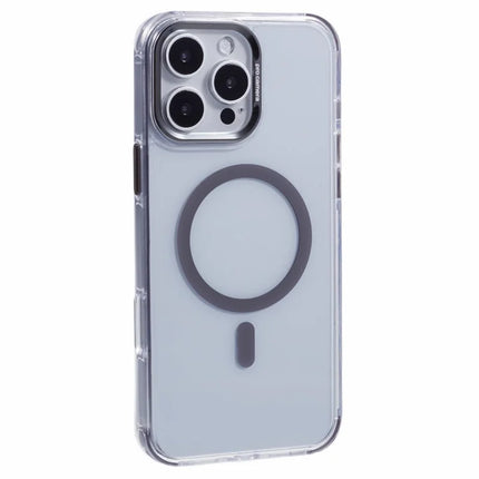 For iPhone 16 Pro Max Clear Case Compatible with MagSafe Four Corners Anti-Drop PC+TPU Phone Cover - Grey