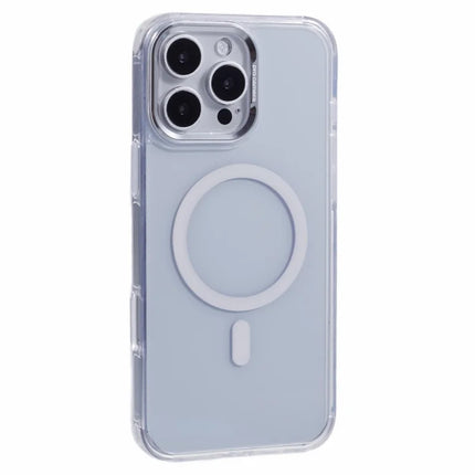 For iPhone 16 Pro Max Clear Case Compatible with MagSafe Four Corners Anti-Drop PC+TPU Phone Cover - White