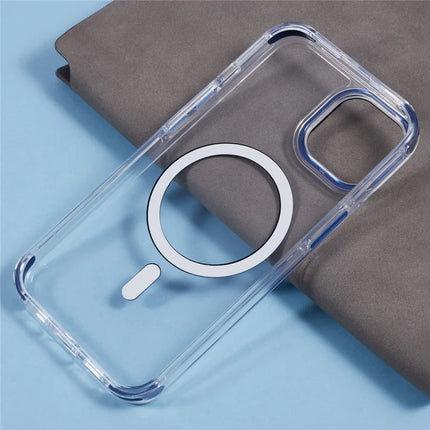 For iPhone 14 Clear Case Compatible with MagSafe Four Corners Anti-Drop PC+TPU Phone Cover