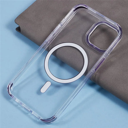 For iPhone 14 Clear Case Compatible with MagSafe Four Corners Anti-Drop PC+TPU Phone Cover
