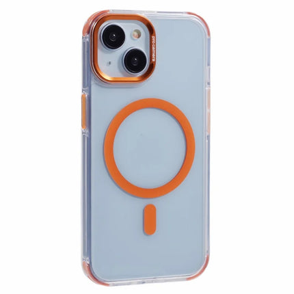 For iPhone 14 Clear Case Compatible with MagSafe Four Corners Anti-Drop PC+TPU Phone Cover - Orange