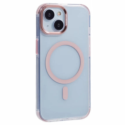 For iPhone 14 Clear Case Compatible with MagSafe Four Corners Anti-Drop PC+TPU Phone Cover - Pink