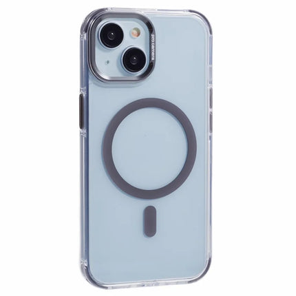 For iPhone 14 Clear Case Compatible with MagSafe Four Corners Anti-Drop PC+TPU Phone Cover - Grey