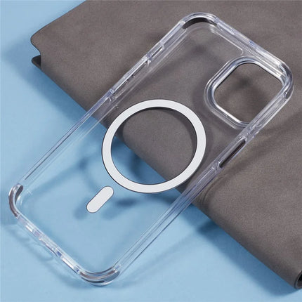 For iPhone 14 Clear Case Compatible with MagSafe Four Corners Anti-Drop PC+TPU Phone Cover