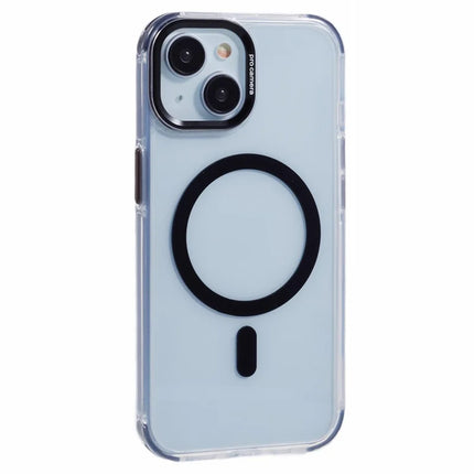 For iPhone 14 Clear Case Compatible with MagSafe Four Corners Anti-Drop PC+TPU Phone Cover - Black